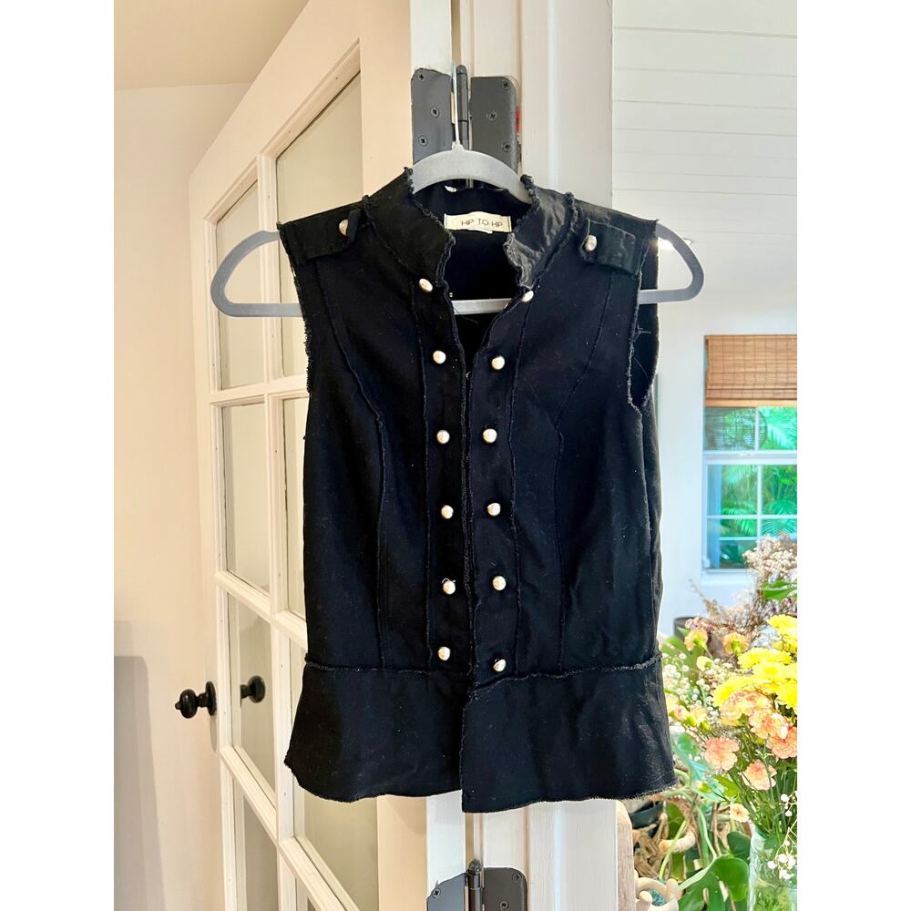 Hip to Hop Edgy Black Denim Sleeveless Vest, Small